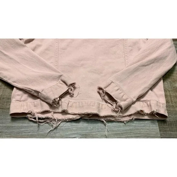 Judy Blue Womens Pink Denim Jacket Size S Distressed Hem Button Up Pockets - Picture 13 of 16